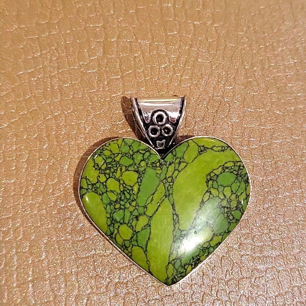Beautiful Heart Shape Mosaic Jasper Pendant - NWOT